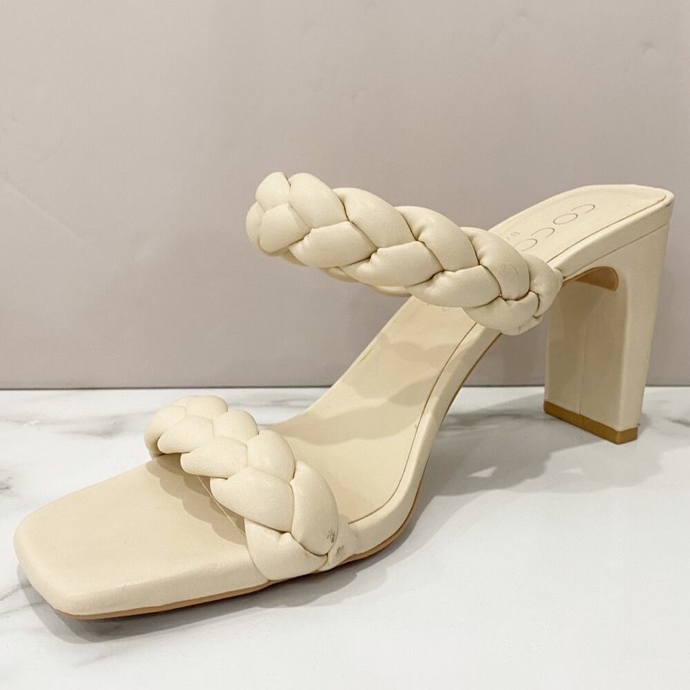 Coconuts by Matisse ivory/cream braided double strap‎ square toe heels size 7.5